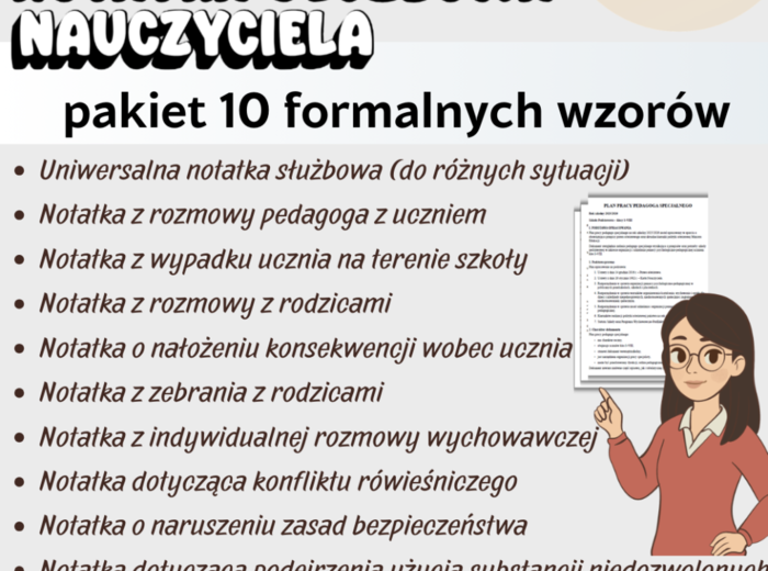 NOTATKI SŁUŻBOWE NAUCZYCIELA Komplet profesjonalnych 10 wzorów do dokumentacji szkolnej