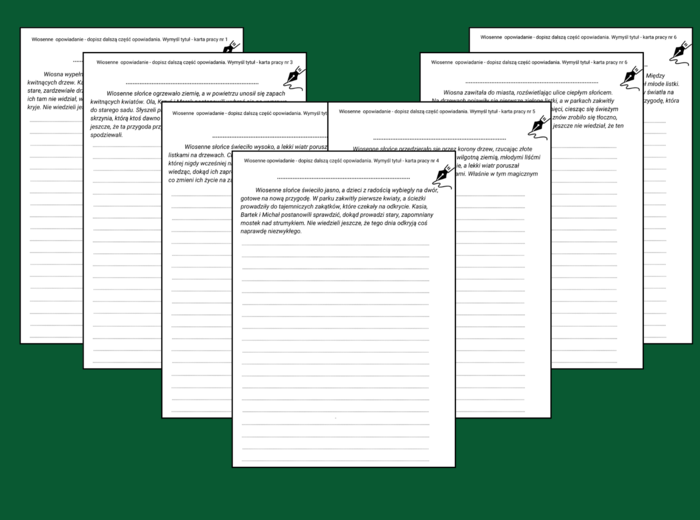 WIOSENNE OPOWIADANIE – karta pracy – ćwiczenia redakcyjne – kl. 4-8 – WIOSNA - 7 wersji
