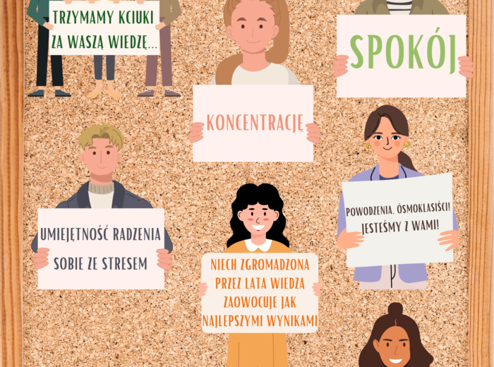 Dekoracja/ gazetka szkolna ,,Powodzenia ósmoklasiści"