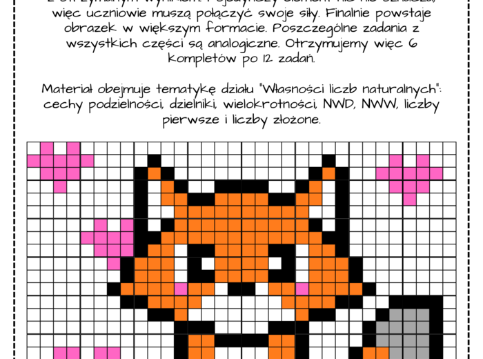 Własności liczb naturalnych - powtórzenie. Klasa 5. Kolorowanka XXL (nonogram)