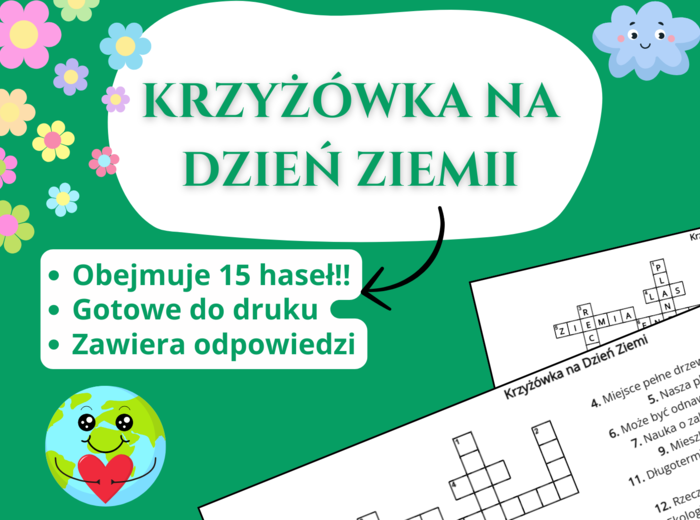 Krzyżówka na Dzień Ziemi 🌍♻️ – ekologia, przyroda, godzina wychowawcza, edukacja wczesnoszkolna
