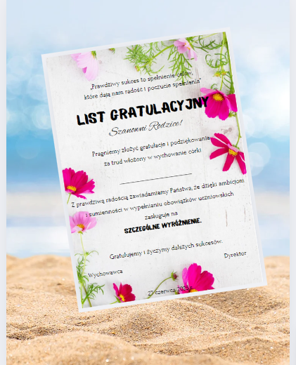 List gratulacyjny - koniec roku szkolnego, kosmosy - chłopiec/dziewczynka