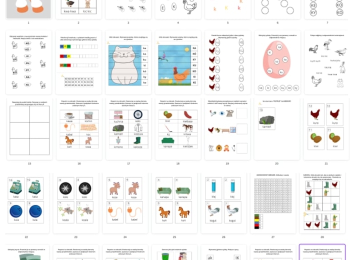 DUŻA paczka ćwiczeń GŁOSKI K W nagłosie, śródgłosie, wygłosie