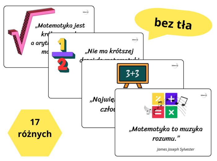 Matematyczne cytaty – 17x3 kart inspirujących – wersja pełna i ekonomiczna do wydruku