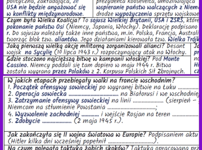 Koniec wojny w Europie i na świecie – notatki i karta pracy