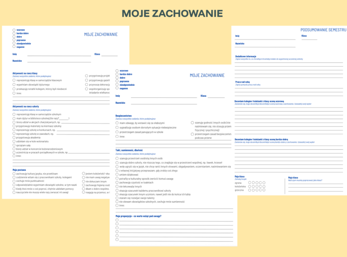 Moje zachowanie - karty pracy i samoocena