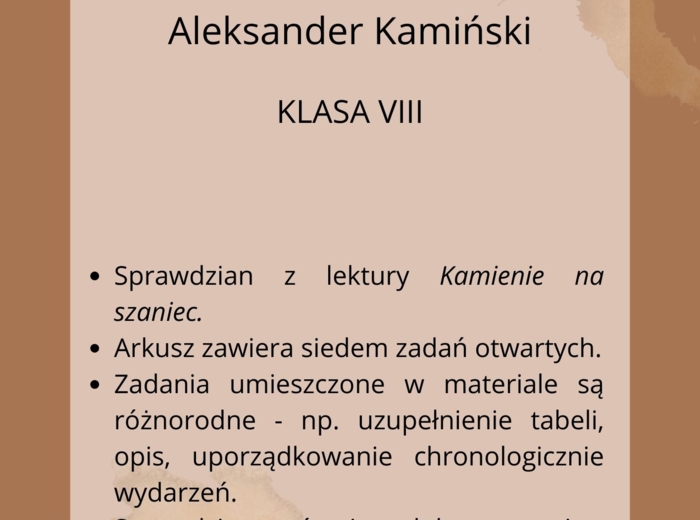 Kamienie na szaniec - sprawdzian