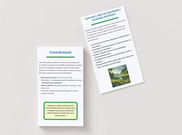 Zestawy pytań o rośliny i zwierzęta żyjące w okolicy.