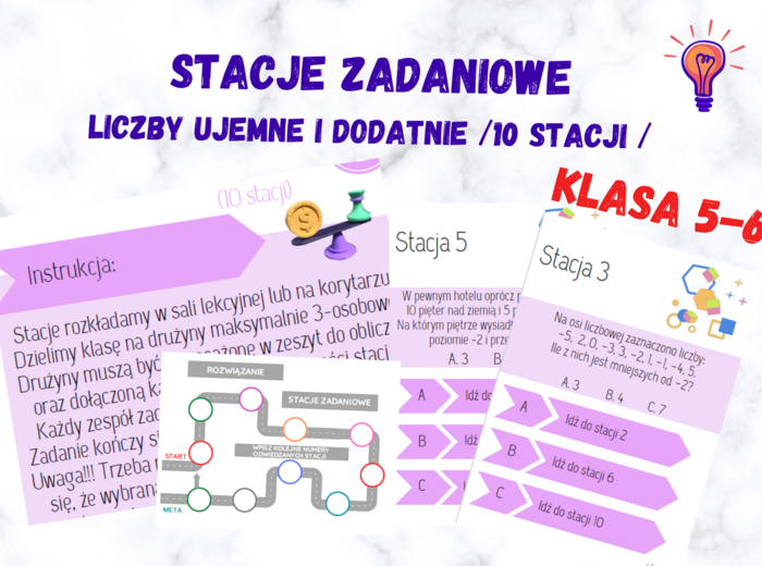 Stacje zadaniowe – LICZBY UJEMNE I DODATNIE klasa 5-6