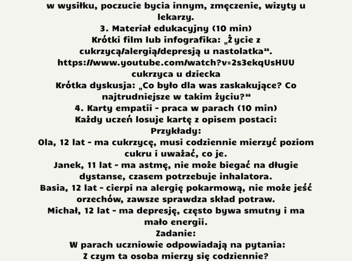 Scenariusze edukacja zdrowotna klasa 6 część 1 (lekcje 1-16) na podstawie programu nauczania proponowanego przez MEN HOLISTYCZNA EDUKACJA PROZDROWOTNA W SZKOLE PODSTAWOWEJ – CIAŁO, UMYSŁ, DUCH. Program nauczania edukacji zdrowotnej dla klas IV-VIII szkoł