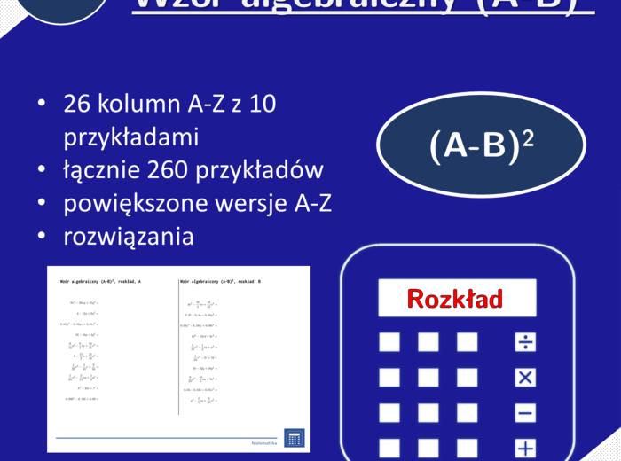 Wzór algebraiczny (A-B)^2, rozkład | matematyka, algebra | 26 kolumn