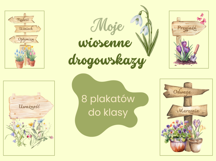 Moje wiosenne drogowskazy - gazetka tematyczna do klasy, na korytarz, plakaty