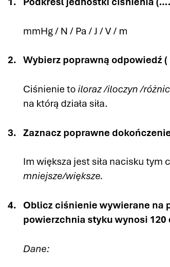 Kartkówka/karta pracy CIŚNIENIE