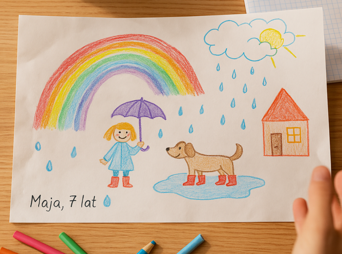 Karta pracy: "Deszczowy dzień – rysunek i opowiadanie"