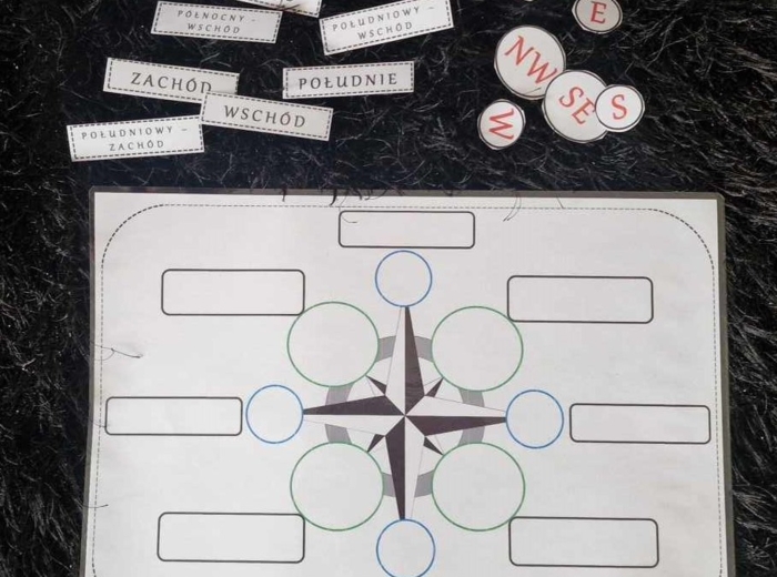 Kierunki geograficzne do zalaminowana/układanka w pdf. "Kierunki geograficzna". Przyroda 4. Geografia 5.