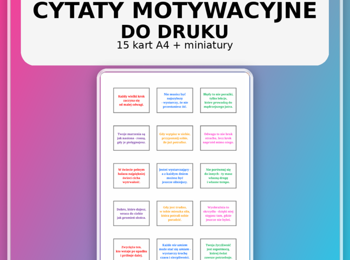 Motywacyjne cytaty na gazetkę - dekoracja klasy (15 kart) | PDF + DOCX + miniatury (pakiet)