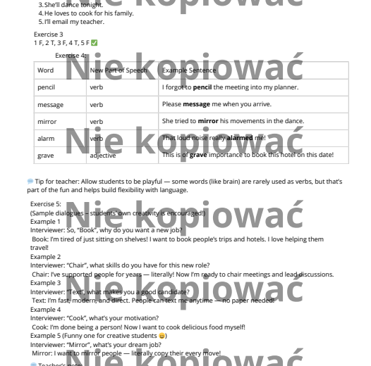 Karta pracy When Words Change Their Jobs - word conversion, z czytanką A2/B1