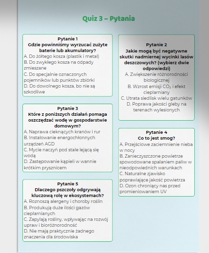 Quizy z wiedzy przyrodniczej. Ochrona środowiska i ekologia. 3 QUIZY