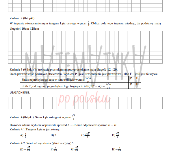 Karta pracy- FUNKCJE TRYGONOMETRYCZNE-