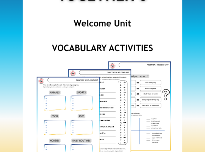 Together 6 Welcome Unit Vocabulary Acitvities