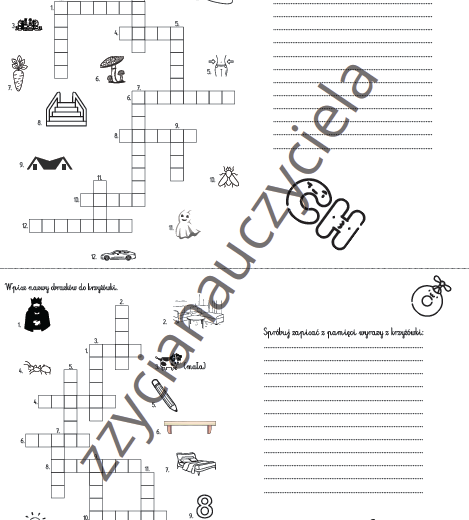 Ortografia: krzyżówki, wykreślanki, labirynty.