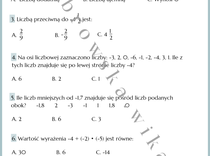 Liczby ujemne - quiz