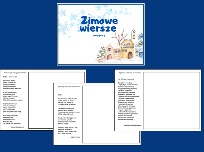 ZIMOWE WIERSZE – zima – karty pracy – karta pracy – biblioteka – świetlica