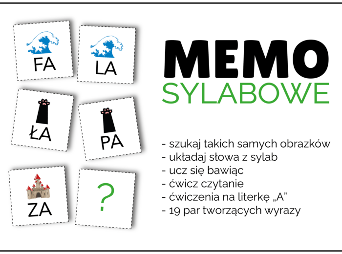 MEMO Sylabowe - 19 par tworzących wyrazy z literką "A"