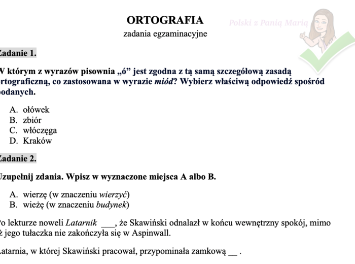 Ortografia - zadania egzaminacyjne