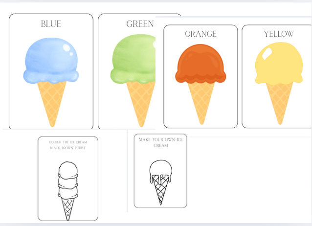 Flashcards: Kolory po angielsku – w kształcie lodów!