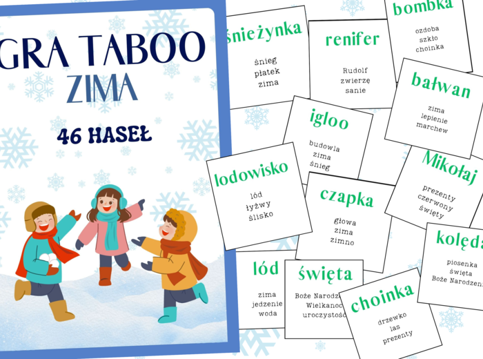 TABOO ZIMA - Gra edukacyjna | Świąteczne słowa | 46 haseł dla klas 4-8, świetna zabawa