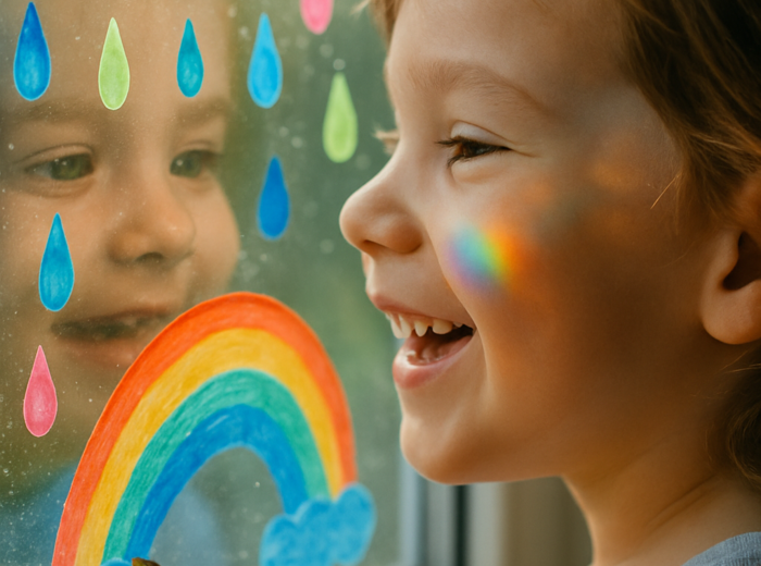 Malowanie deszczu na folii okiennej