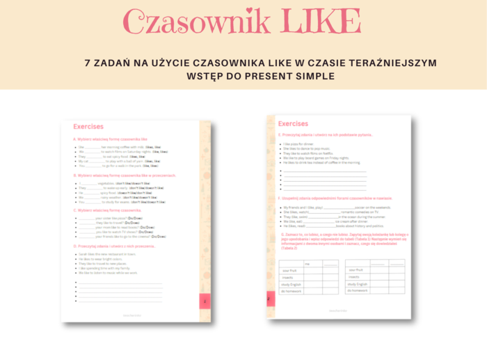 Czasownik Like , odmiana, zdania twierdzące, pytania, przeczenia - wprowadzenie do czasu Present Simple