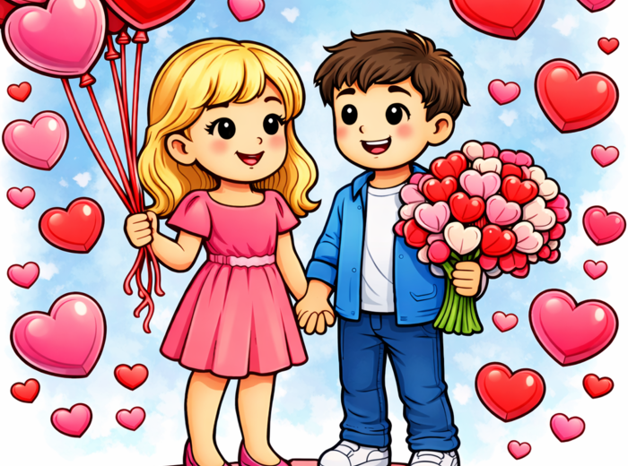 Darmowa kolorowanka do druku - WALENTYNKI (A4, PDF)