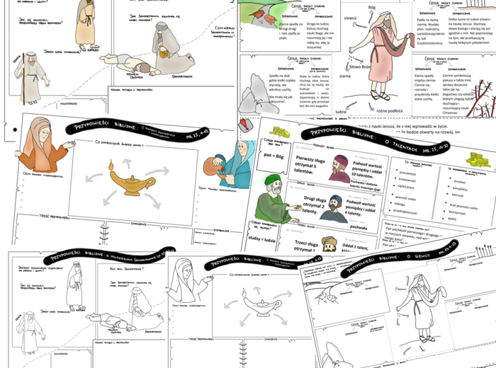 "Przypowieści biblijne" - 4 karty (puste i uzupełnione)