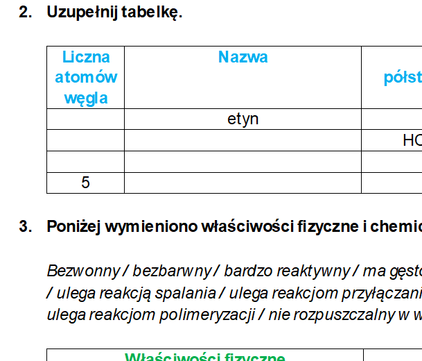 Karta pracy / kartkówka ALKINY