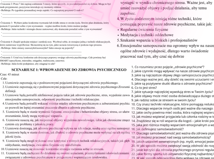 Scenariusz 1: Wprowadzenie do zdrowia psychicznego - Pedagog/Psycholog