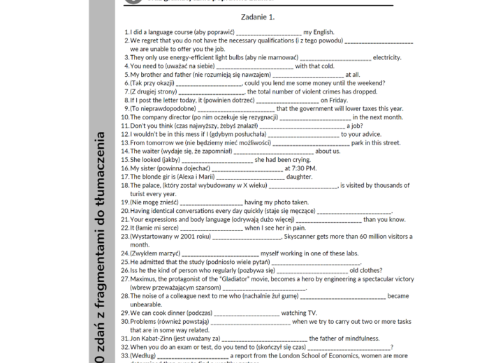 250 ANGIELSKICH ZDAŃ Z FRAGMENTAMI DO TŁUMACZENIA