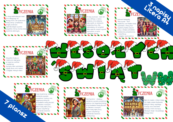 7 plansz, 3 napisy - życzenia z okazji Świąt i Nowego Roku - Gazetka