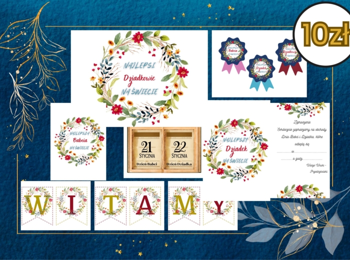 Dzień Babci i Dziadka (dekoracje, girlanda, zaproszenie, order dla najlepszycj dziadków)