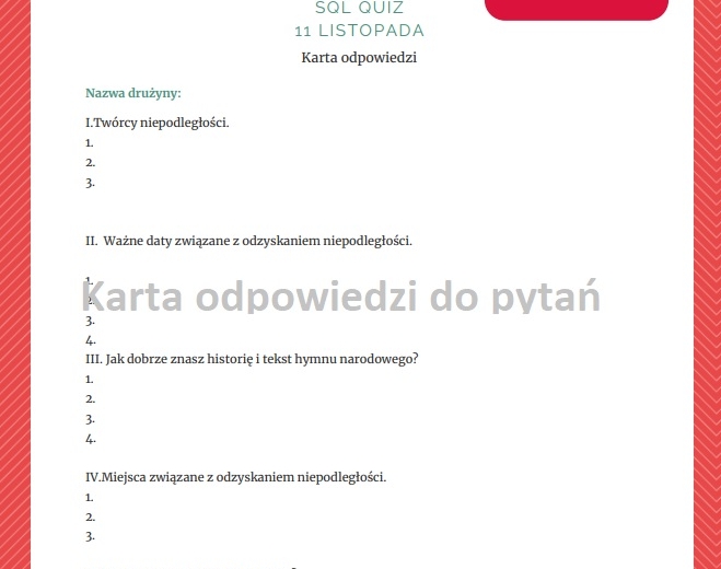 Sql Quiz na 11 listopada
