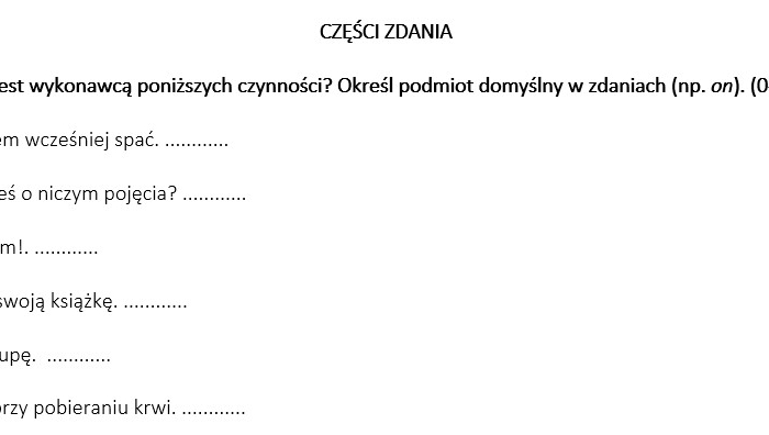 Sprawdzian z zakresu części zdania (klasa 5/6)