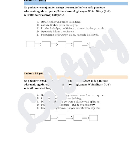 Układanie zdarzeń z lektur obowiązkowych w kolejności chronologicznej- zestaw ćwiczeń z kluczem odpowiedzi