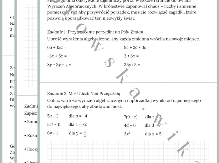 Podróż do Świata Wyrażeń Algebraicznych