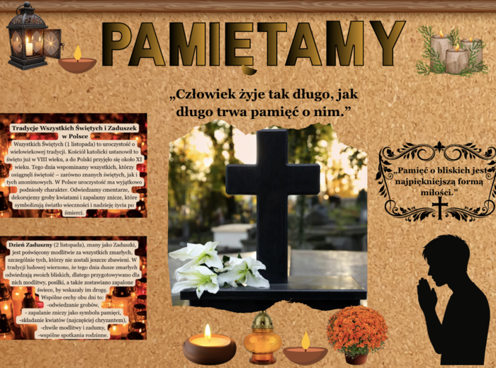 Gazetka na Wszystkich Świętych|32 strony A4 do druku| 2 plansze informacyjne| 1 duży plakat|stylowy napis i grafiki