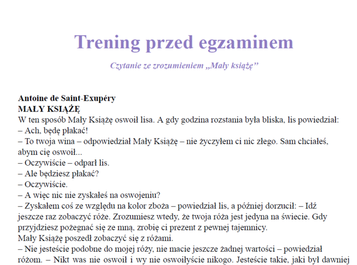 Trening przed egzaminem - ,,Mały książę''