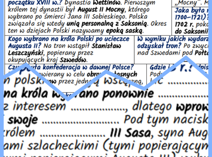 Rzeczpospolita Obojga Narodów w 1. połowie XVIII w. Panowanie Augusta II Mocnego i Augusta III – notatki i karta pracy