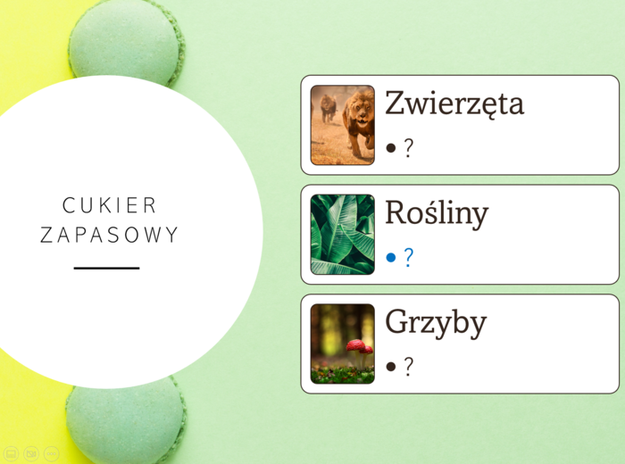 Fiszki na slajdach - BIOLOGIA - Temat: Skład chemiczny. Cukry