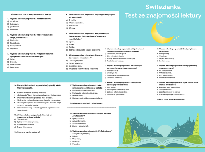 Świtezianka - test ze znajomości treści lektury