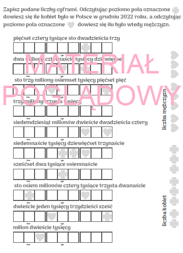 Zapisywanie liczb w systemie dziesiątkowym - notatka + karta pracy